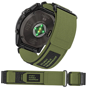 Тактичний ремінець нейлоновий для смарт годинників розумних 22мм Зручний ремінець на Smart Watch зелений Army липучка