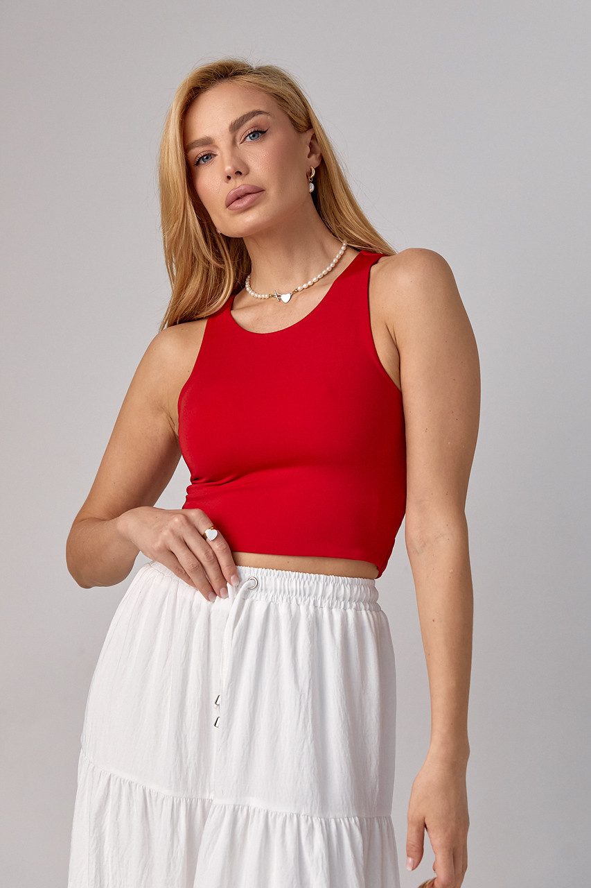 Базовий кроп-топ з еластичної тканини — червоний колір, L (є розміри), фото 1