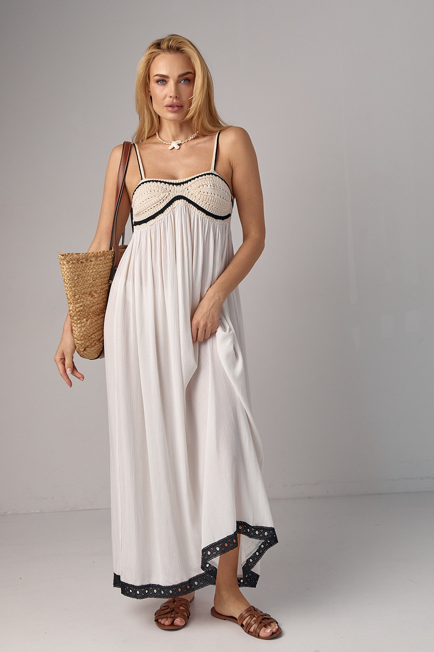 Жіночий сарафан з в'язаним ліфом — бежевий колір, L/XL (є розміри), фото 1