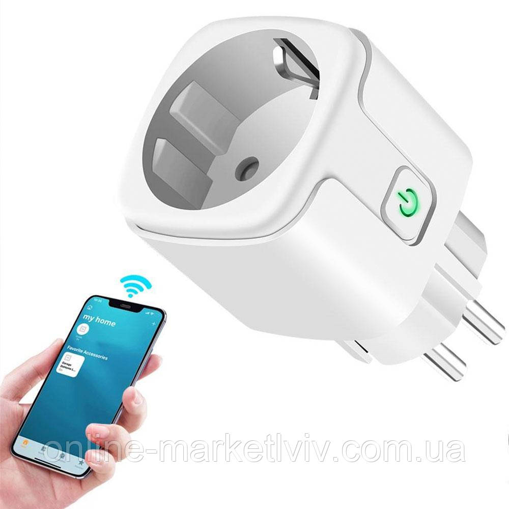 Розумна WiFi розетка 20А з лічильником електроенергії, Tuya Smart 4400Вт, Біла / Вай фай розетка з керуванням телефоном