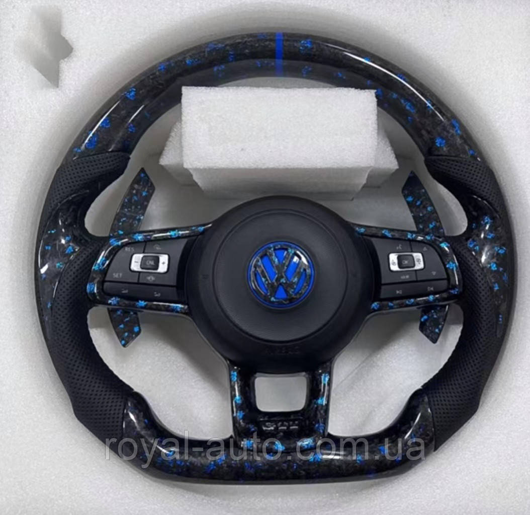 Кермо карбонове Volkswagen Фольксваген Golf Polo Jetta Passat Touareg Tiguan кермо карбоване LED ретрофіт, фото 1