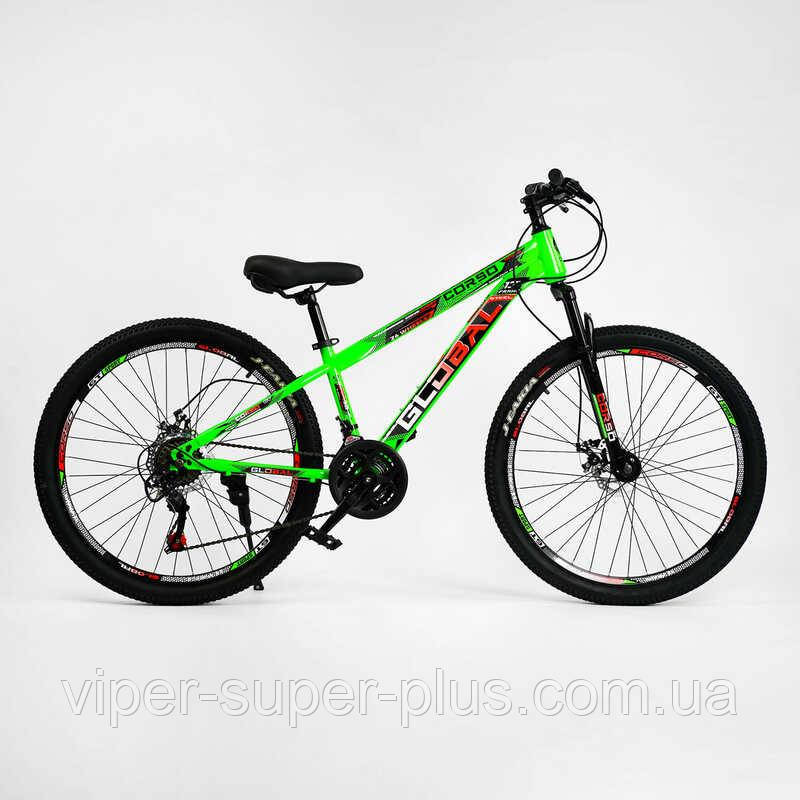 ✅ Велосипед Corso Global 26" дюйми GL-26639 рама сталева 13’’, обладнання SAIGUAN 21 швидкість, Зелений, фото 1
