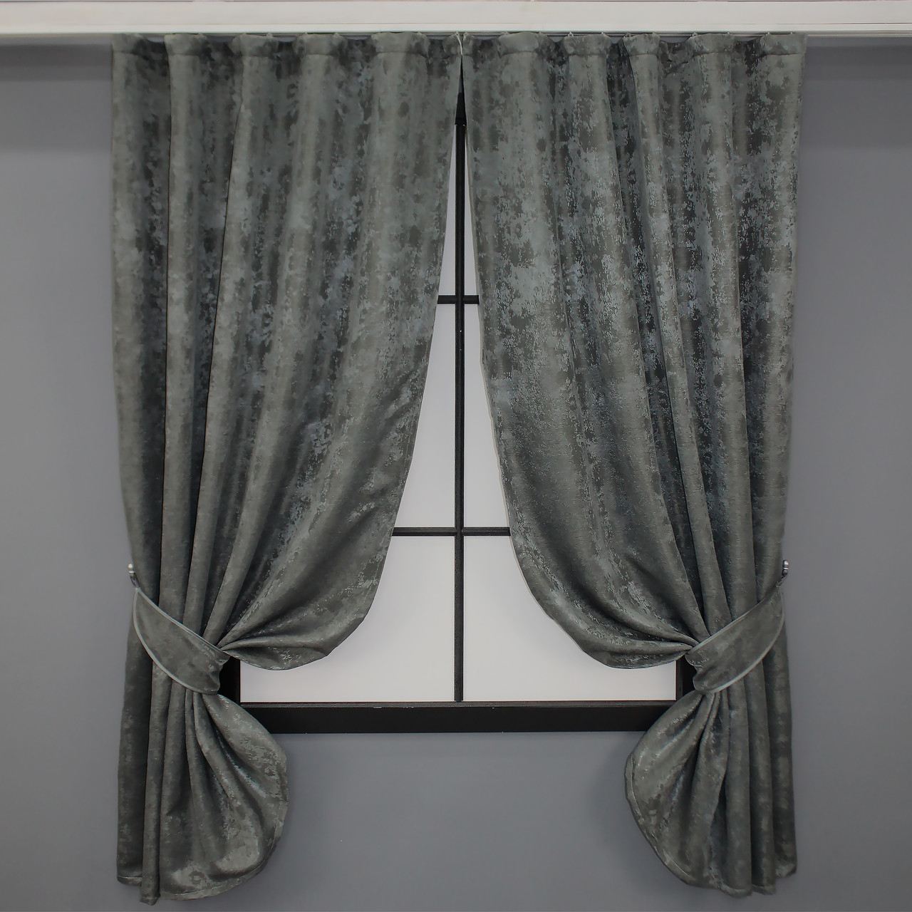 Комплект (2шт. 1,3х1,7м.) коротких штор із жакарда "Sultan XO", Туреччина. Колір графітовий. Код 1123ш 35-0110, фото 1