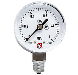 Манометр вуглекислий 1 МПа для редуктора | Хромований корпус, 50 мм, M12x1,5