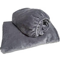 Набір плед і чохол плюшевий, багаторазовий для кушетки, сірий колір для масажу