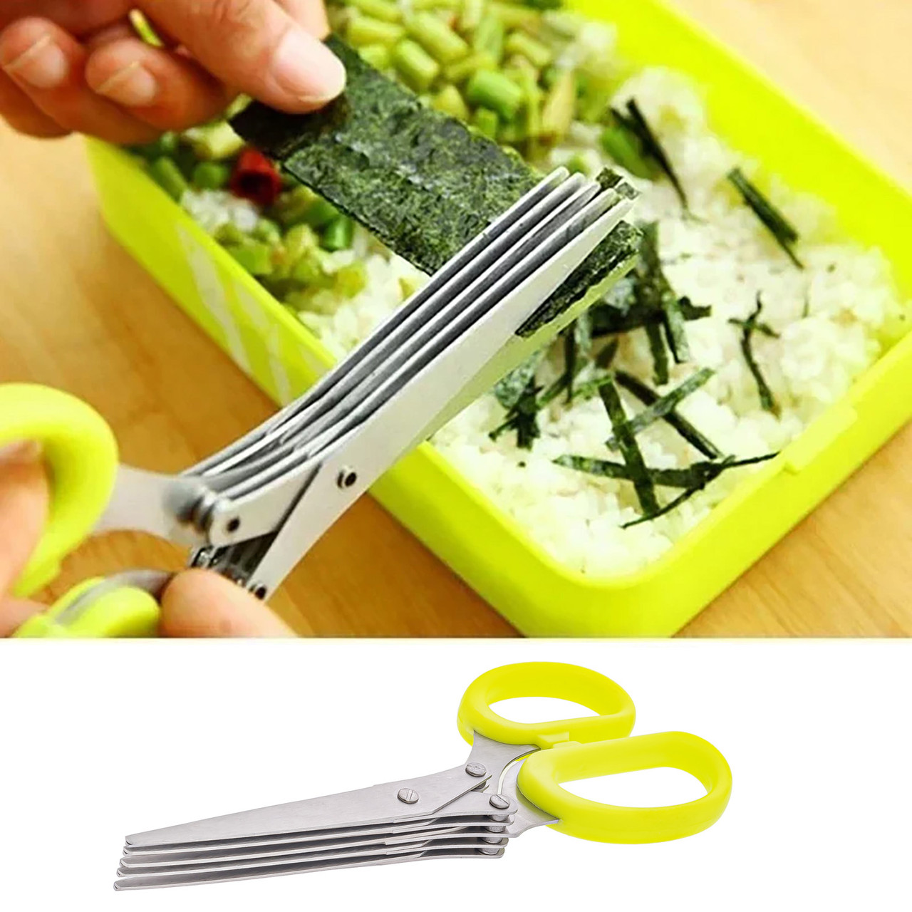 Кухонні п'ятишарові ножиці для нарізки зелені та шинковки з мультилезом