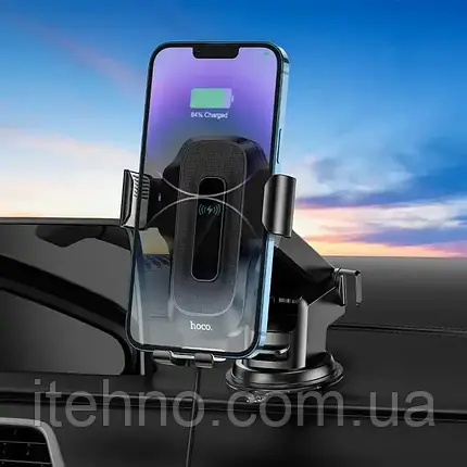 Holder Hoco HW3 Wise з автоматичною індукційною бездрот.швид. заряд. 5W,7.5W,10W,15W(center console) (Чорний), фото 1