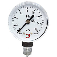 Манометр вуглекислий 16 МПа для редуктора | Хромований корпус, 50 мм, M12x1,5