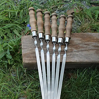 Шампура з дерев'яними ручками 720*14*3 мм з харчової нержавіючої сталі для шашлику