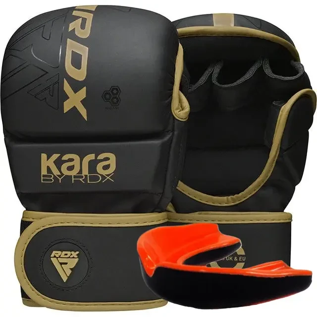 Рукавиці для ММА (Греплінгові рукавички) RDX F6 KARA Matte Golden Plus S/M (капа в комплекті), фото 1
