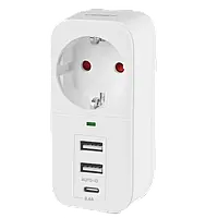 Мережевий адаптер Type-C з заземленням VIDEX ONCORD 1п 2.4A 2USB+USB-C