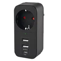 Мережевий адаптер з заземленням VIDEX ONCORD з/з 1п 2.4A 2USB+USB-C Black, 250 В, 12 Вт