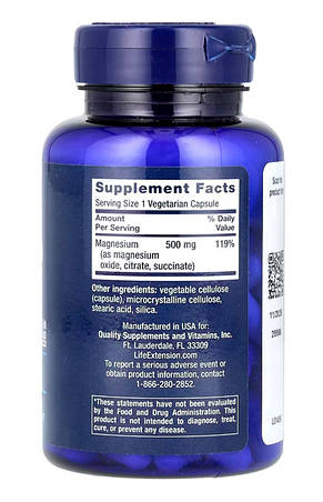 Мінерал Магній у капсулах Life Extension Magnesium 500 мг 100 капс США, фото 3