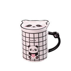 Чашка для чаю з блюдцем та ложкою 350 (мл) керамічна, кружка дитяча "The Panda" 10.5×8 см Lugi