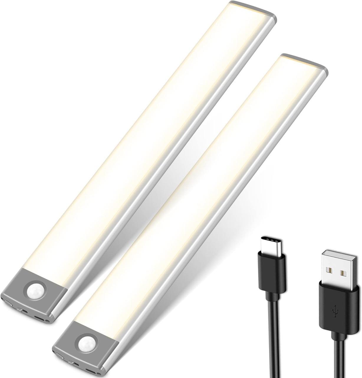 MOSTON 2Pack 60LED Світильники для шафи з димуванням 3 кольори Датчик руху Нічний світ (білий/Натуральний/Тепло освітлення), фото 1