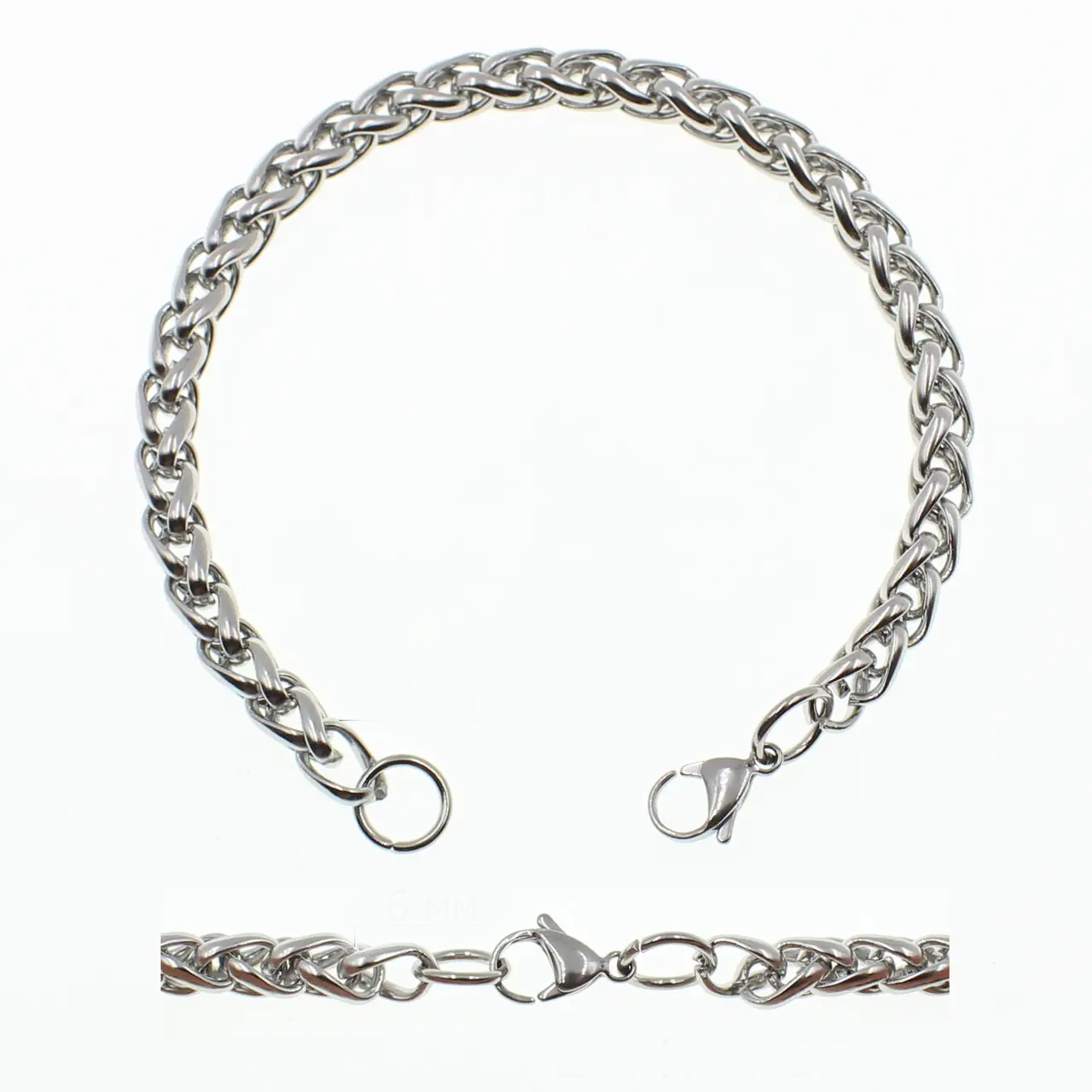 Браслет сріблястий чоловічий лосок Stainless Steel із медичної сталі довжина 22 см ширина 7 мм