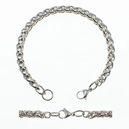 Браслет сріблястий чоловічий лосок Stainless Steel із медичної сталі довжина 22 см ширина 7 мм, фото 1