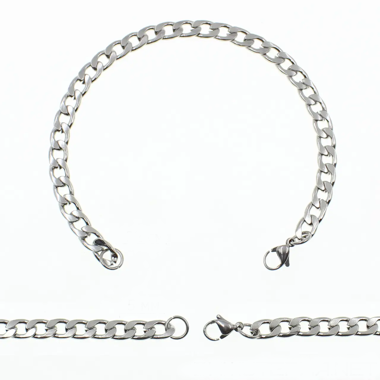 Браслет чоловічий панцирний від Stainless Steel колір срібло з медичної сталі довжина 22 см ширина 5 мм