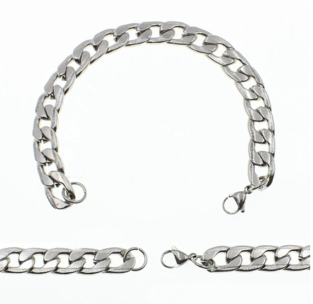 Браслет панцирний із насічками від Stainless Steel колір срібло з медичної сталі довжина 22 см ширина 5 мм, фото 1