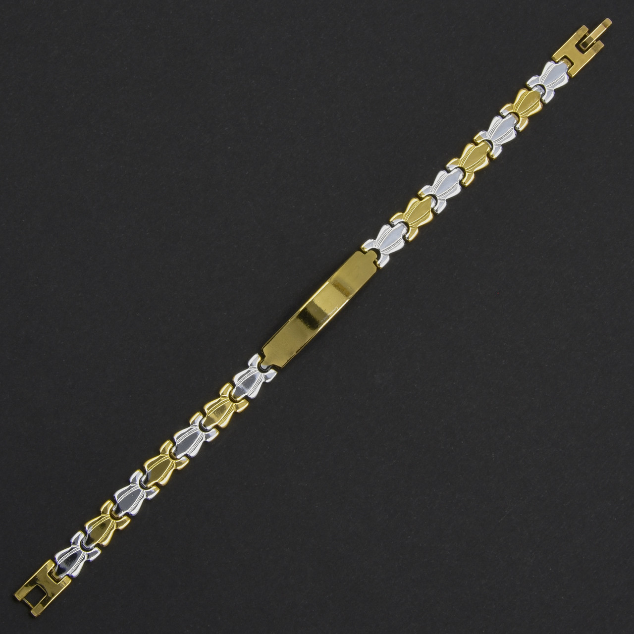 Браслет двоколірний із пластиною з неіржавкої медичної сталі від Stainless Steel довжина 20 см ширина 7 мм