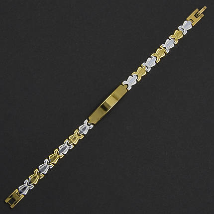 Браслет двоколірний із пластиною з неіржавкої медичної сталі від Stainless Steel довжина 20 см ширина 7 мм, фото 1