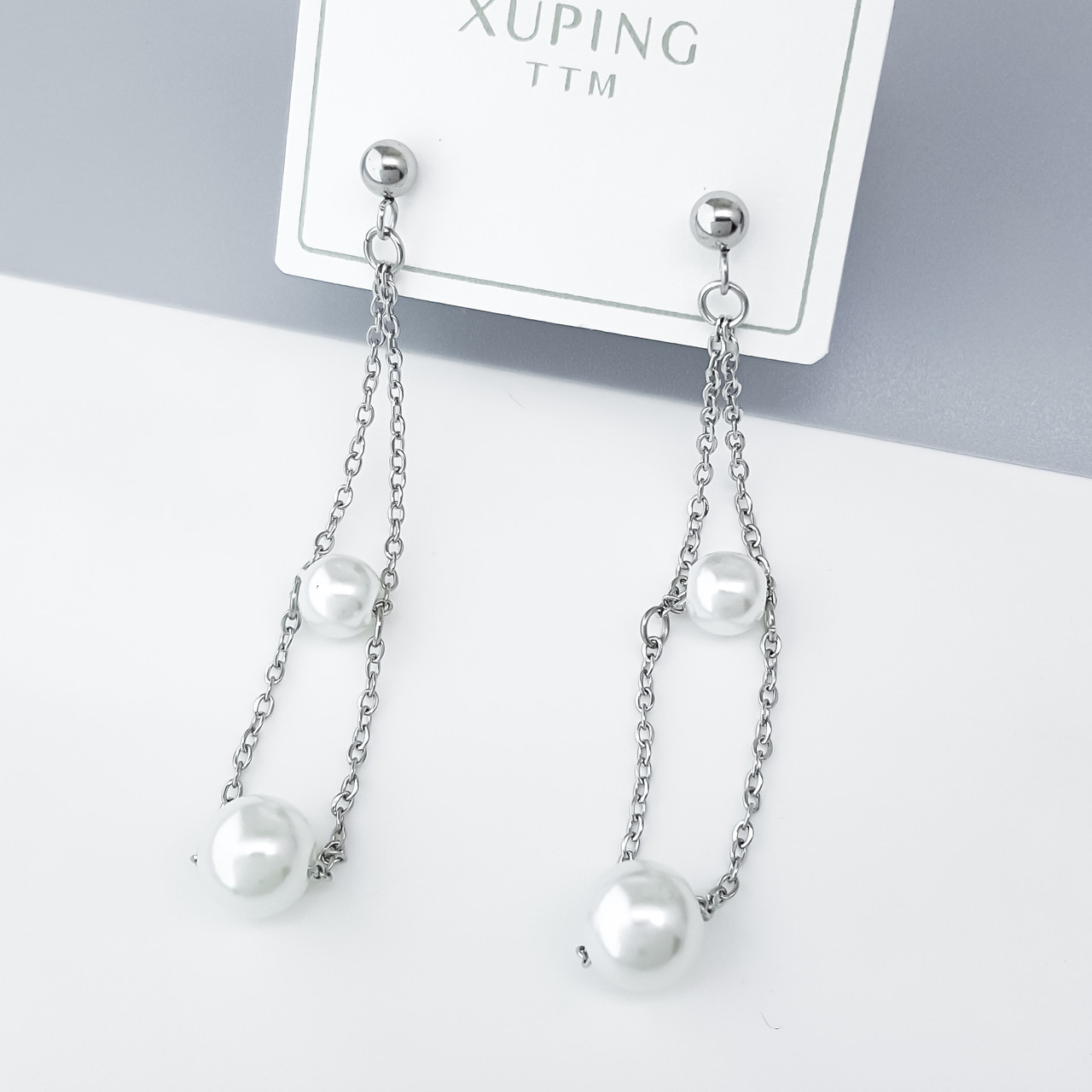 Сережки цвяшки "Класика" з перлами, медсталь Xuping, stainless steel, родій
