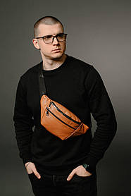 Чоловіча бананка Brown Сумка поясна з натуральної гладкої шкіри коричнева з регульованим ремінцем 1 відділення