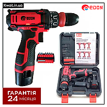 Дриль шурупокрут акумуляторний Edon KW AD-12AUN Швидкознімний патрон 2 швидкості 2 АКБ 12 В 2 Ач