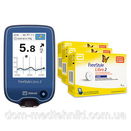 Глюкометр Freestyle Libre 2, (ммоль/л) + Сенсор Freestyle Libre 2 (3 уп.), фото 1