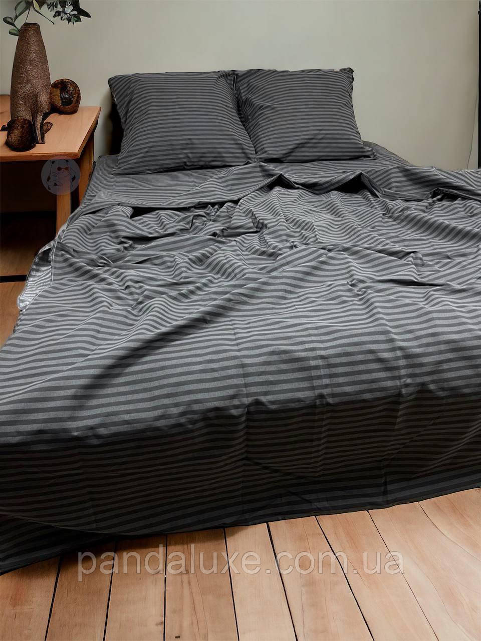 Постільна білизна бавовна бязь голд gold lux комплект Смужка чорно-сіра