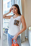 💎 Стильна Майка жіноча з леопардовими вставками, V-подібний виріз, софт, прямого крою, 50-52 розмір | Батал, фото 5