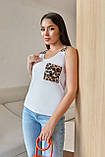 💎 Стильна Майка жіноча з леопардовими вставками, V-подібний виріз, софт, прямого крою, 50-52 розмір | Батал, фото 3