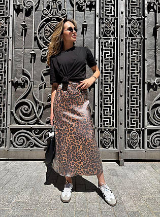 Модна жіноча спідниця міді леопардовий принт віскоза Uslip340, фото 1