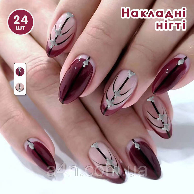 Накладні нігті 24 шт. + клей для нігтів манікюру, форма типс - овал