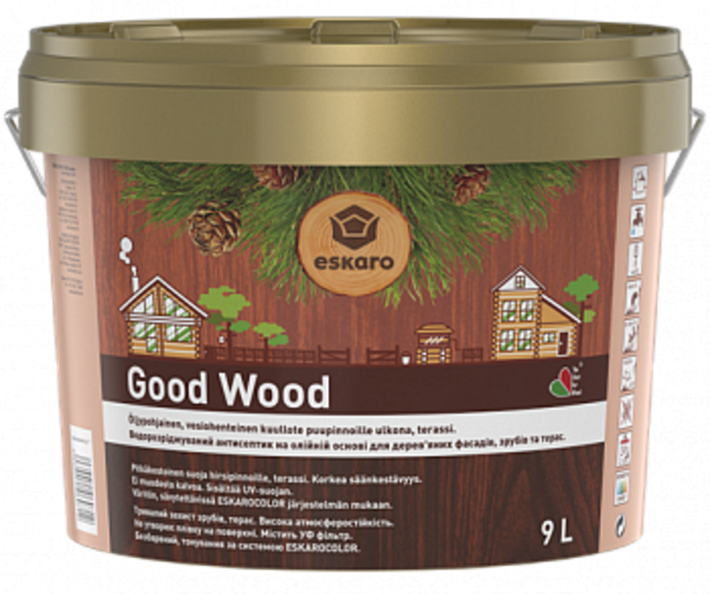 Eskaro Good Wood, олійний антисептик на водній основі для дерев’яного будинку з бруса, зруба, 9л