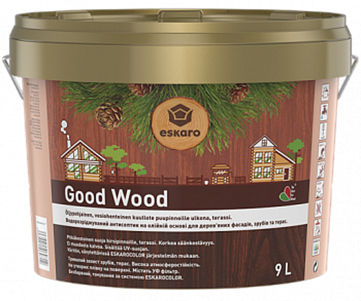 Eskaro Good Wood, олійний антисептик на водній основі для дерев’яного будинку з бруса, зруба, 9л, фото 1