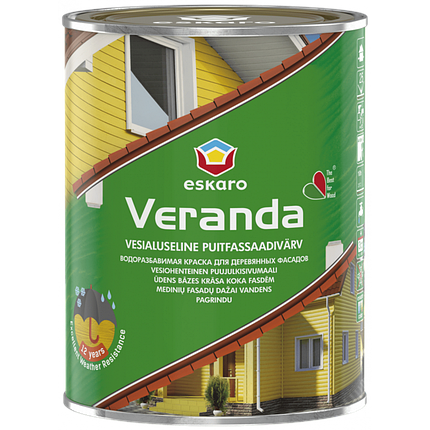 Eskaro Veranda, фасадна фарба для дерев’яних будинків на водній основі, TR (прозора база), 0,9л, фото 1