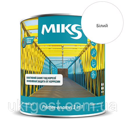 Грунт-емаль 3в1 по металу Miks Білий напівмат 0,8 кг, фото 1