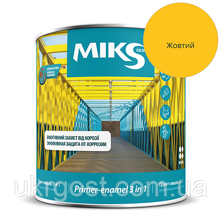 Грунт-емаль 3в1 по металу Miks Жовтий напівмат 2,3 кг, фото 1