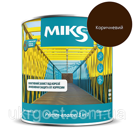 Грунт-емаль 3в1 по металу Miks Шоколадно-Коричневий напівмат 2,3 кг, фото 1