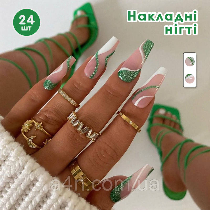 Накладні нігті 24 шт. + клей для нігтів манікюру, форма типс - балерина