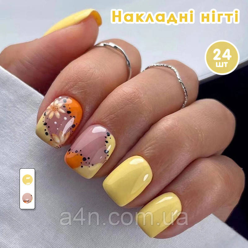 Накладні нігті 24 шт.+ клейові стики для нігтів, типси овал для манікюру