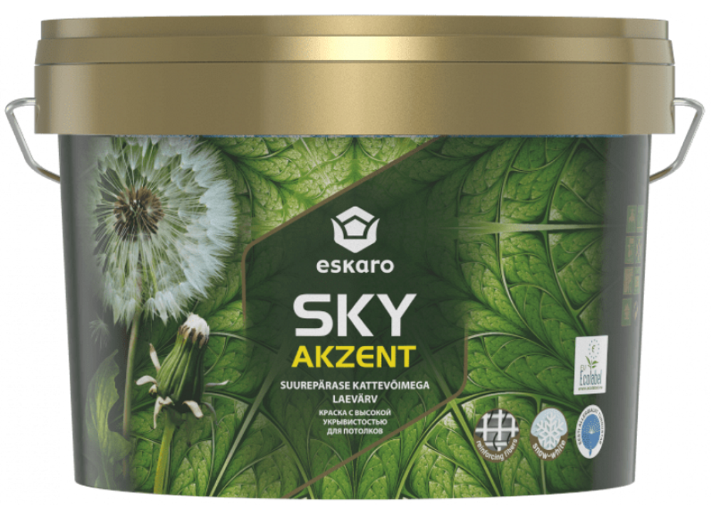 Eskaro Akzent Sky, фарба для стелі білосніжна глибокоматова, 2,7л