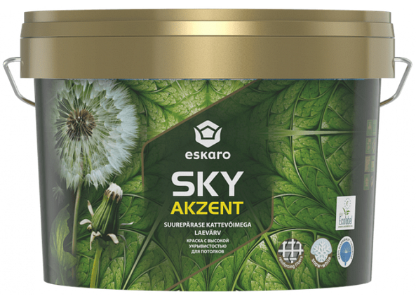 Eskaro Akzent Sky, фарба для стелі білосніжна глибокоматова, 2,7л, фото 1