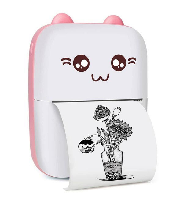Принтер дитячий акумуляторний Mini printer Cat Ears 8499 Bluetooth Рожевий