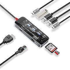 USB-C хаб 9-в-1 Promate TransHub-Go USB-C PD/HDMI/USB-C/USB-А 3.0/2хUSB-А 2.0/RJ45/SD/TF Grey (transhub-go)