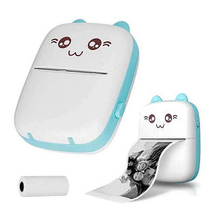 Принтер дитячий акумуляторний Mini printer Cat Ears 8499 Bluetooth Блакитний, фото 3