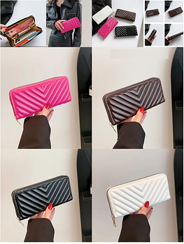 Гаманець жіночий прямокутний стьобаний 9*19,5 см на блискавці у різних кольорах Kay