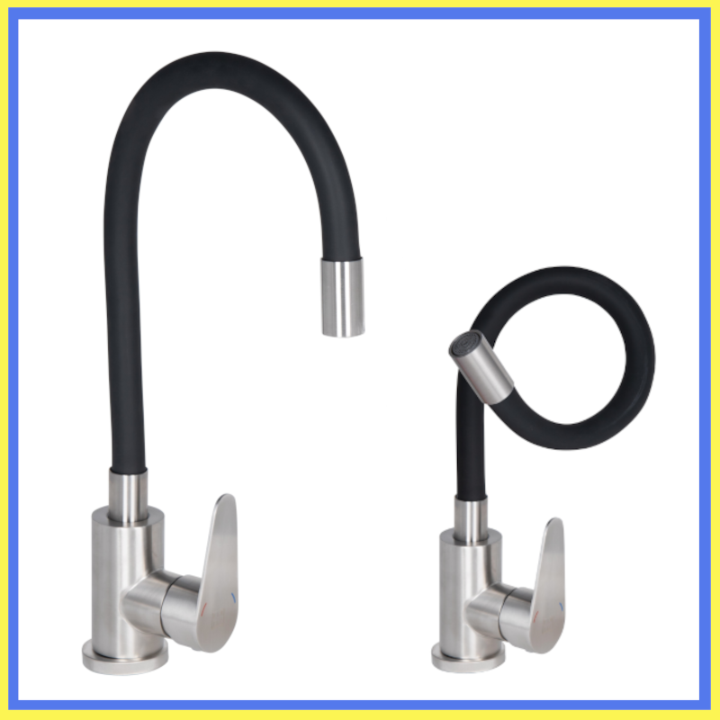 Змішувач для кухні з неіржавкої сталі з гнучким чорним виливом Кран на кухню одноважільний імпортний змішувач - фото 1 - id-p2231438357