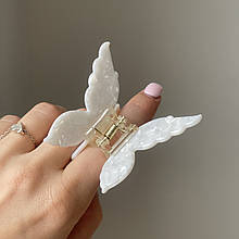 Заколка-крабик для волосся Fashion Jewerly "Метелик" з ацетату, колір білий перламутр (1 тип)